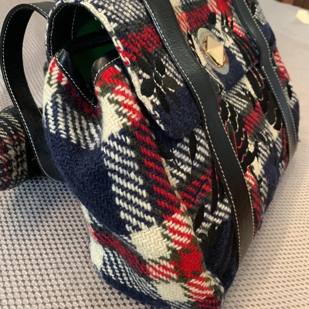 Kate Spade Plaid Satchel in Plaid (colors-black, dark nay, red, off white).